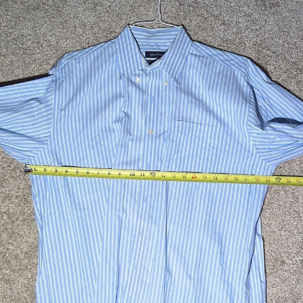 Nautica Light Blue Striped Button Down Dress Shirt 17, 34-35 - Picture 6 of 8